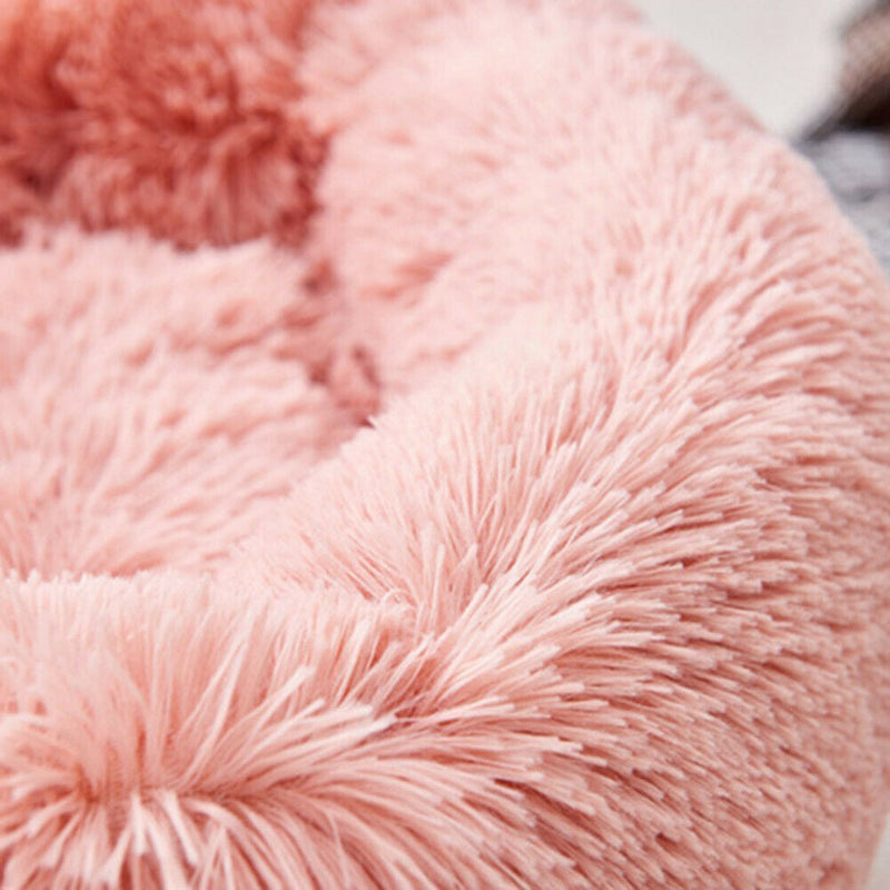 Donut Plush Pet Dog Cat Bed Fluffy Soft Warm Calming Bed