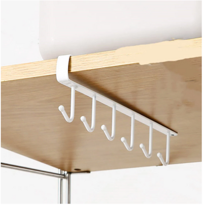 New Iron 6 Hooks Storage Shelf Wardrobe Cabinet Metal Under Shelves Mug Cup Hanger Bathroom Kitchen Organizer Rack Holder