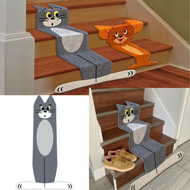 Tom and Jerry Stairs Cartoon Carpet Unique Tom Cat Shape Flat Rug Floor