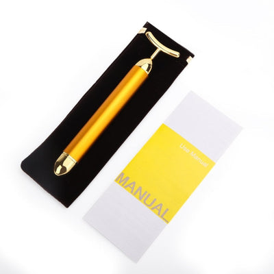 24k Gold Face Lift Bar Roller Vibration Slimming Massager Facial Stick Facial Beauty Skin Care T Shaped Vibrating Tool