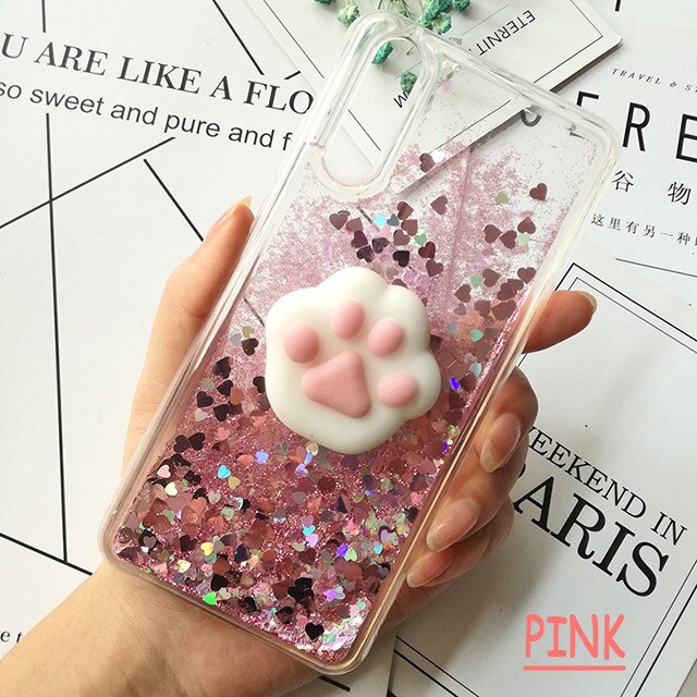 3D Cat gift Soft silicon phone case For huawei P20 Lite P30 Pro P30 Lite Mate 30 Lit Case Liquid Quicksand Glitter Silicone Case  Cover Coque