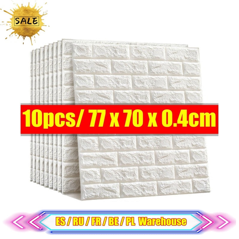 10pcs 3D Wall Sticker Imitation Brick Bedroom Decoration Waterproof Self-adhesive Wallpaper