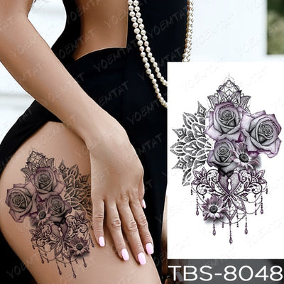 Waterproof Temporary Tattoo Sticker Chest Lace Henna Mandala Flash Tattoos Wolf Diamond Flower Body Art Arm Fake Tatoo Women Men