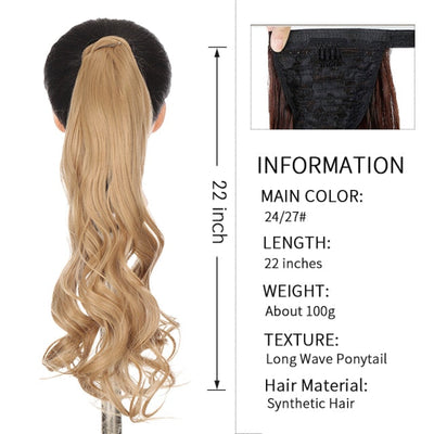 Xnaira Long Syntheti Straigight Wrap Around  Ponytail Fake Hair Pony Tail For Women Clip In Hair Extension High Temperture Fiber