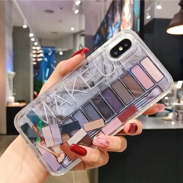 HOT SALE Makeup Eyeshadow Palette Liquid Phone Case for Iphone 11 Pro Max X Xr Xsmax 6s 7 8plus Glitter Quicksand Clear Tpu Case Cover 3D