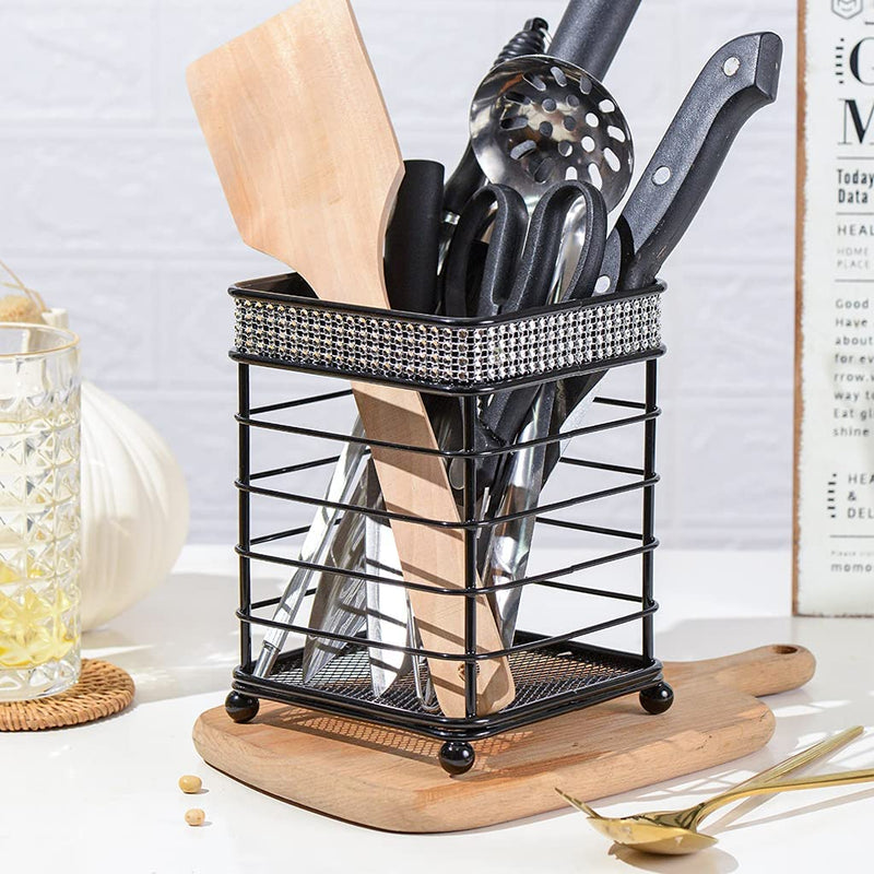 American Dream Kitchen Wire Utensil Holder with Diamond Decor, 6.5&