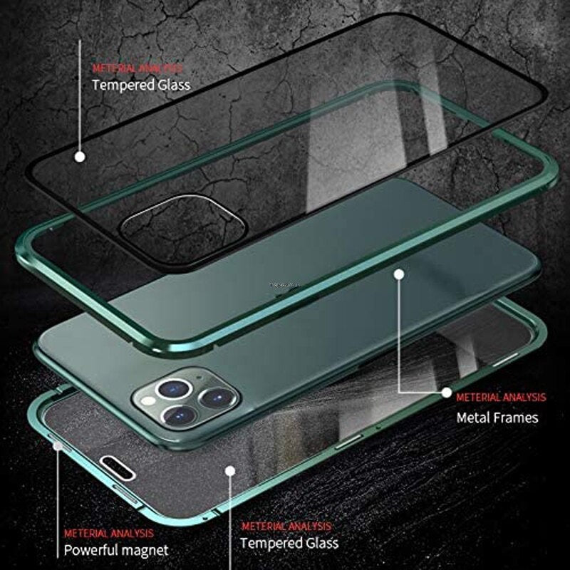 【Privacy Phone Case】Privacy Metal Magnetic Tempered Glass Phone Case For iPhone 12 11 Pro XR XS MAX X 6 6s 7 8 Plus Magnet Antispy Protective Cover