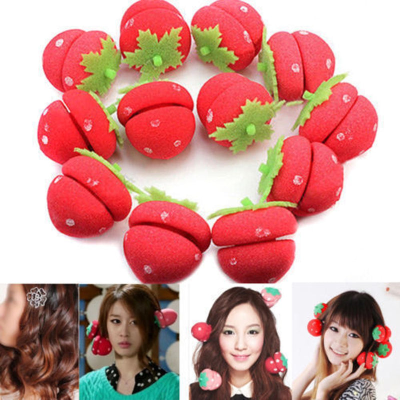 12pcs Rollers Curlers Strawberry Balls Hair Care Girls Strawberry Balls Hair Care Soft Sponge Rollers Curlers DIY Tool