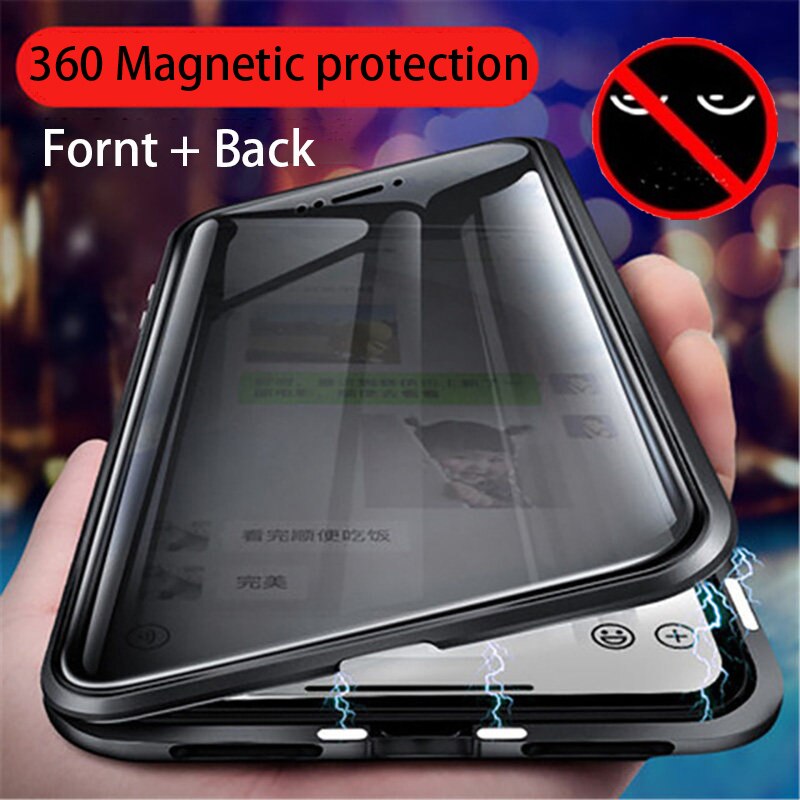 【Privacy Phone Case】Privacy Metal Magnetic Tempered Glass Phone Case For iPhone 12 11 Pro XR XS MAX X 6 6s 7 8 Plus Magnet Antispy Protective Cover