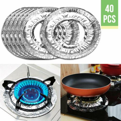 40pcs Protection Pad For Gas Stove Oil-proof Gas Stove Surface Cleaning Non-stick Aluminum Foil Gas Stove Protector Tin Foil Pad