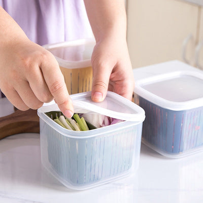 Compartment Fruit Vegetable Storage Box Kitchen Sealed Box Draining Ginger Garlic Refrigerator Storage Organizer