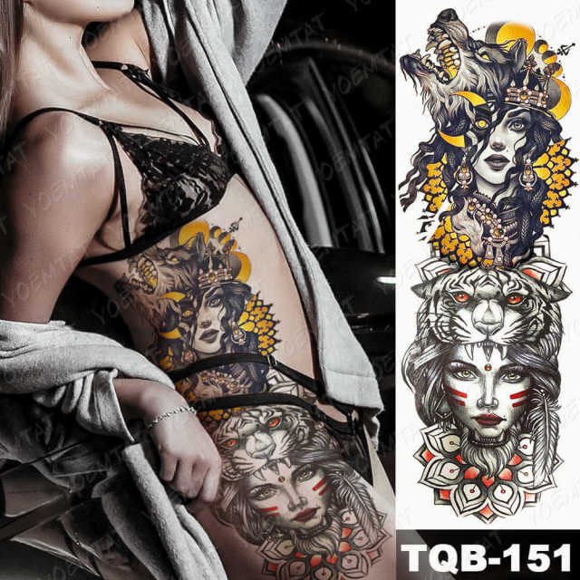 Large Arm Sleeve Tattoo Gun Rose Lion Waterproof Temporary Tatto Sticker Clock Flower Waist Leg Body Art Full Fake Tatoo Women