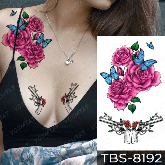 Waterproof Temporary Tattoo Sticker Chest Lace Henna Mandala Flash Tattoos Wolf Diamond Flower Body Art Arm Fake Tatoo Women Men