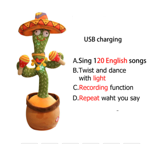 USB Charging Dancing Cactus Toys Children Christmas Gift