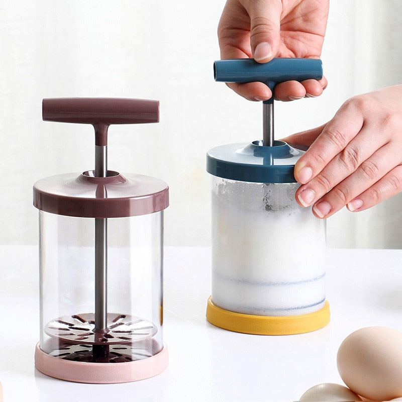 Household Manual Whisk Diy Egg White Milk Foam Mixer Cream Cake Whisk With Cup Lid  Baking Accessories Kitchen Supplies