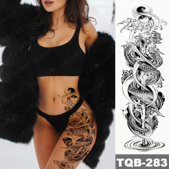 Large Arm Sleeve Tattoo Gun Rose Lion Waterproof Temporary Tatto Sticker Clock Flower Waist Leg Body Art Full Fake Tatoo Women