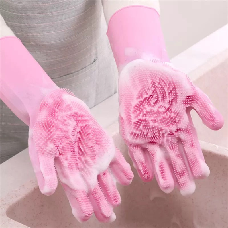 Silicone dishwashing gloves kitchen multifunctional cleaning household gloves household silicone gloves anti scald