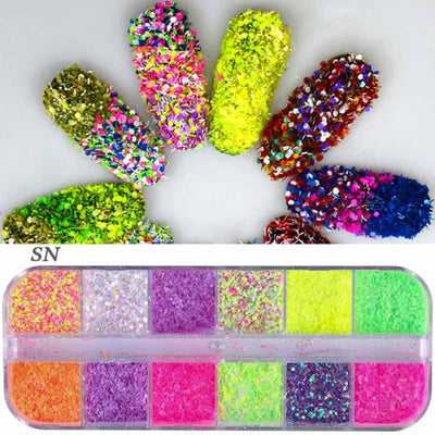 Luminous Nail Neon Glitter Sequin Butterfly Hexagon Fluorescent Green Flake Glow in the Dark Nail Art Manicure Decoration BE1861