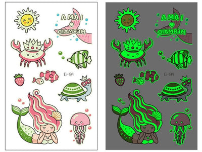 Tattoo Stickers Luminous Child Kid Temporary Fake Tattoos Glow Paste on Face Arm Leg for Children Body Art Mermaid Sticker