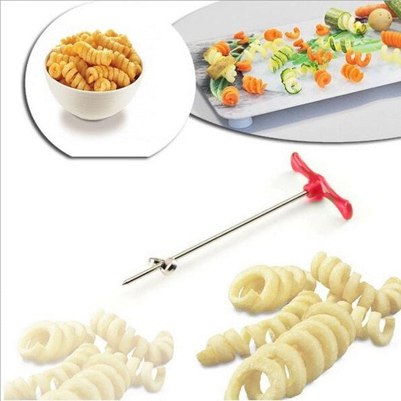 【Vegetable Slicer】Potato Spiral Cutter Manual Roller French Fry Cutter Making Twist Shredder Grater Kitchen Gadget Cooking Tools Vegetable Slicer