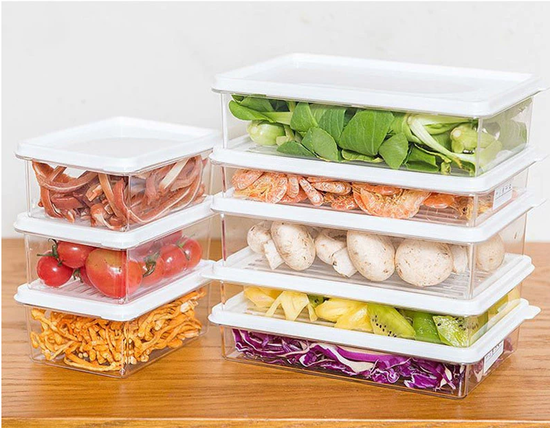 Kitchen Refrigerator Storage Containers with Lids Plastic Food Storage Box Transparent Sealed Canister Keep Fresh Organizer Box