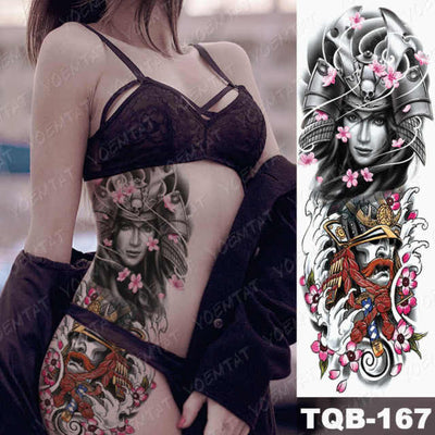 Large Arm Sleeve Tattoo Gun Rose Lion Waterproof Temporary Tatto Sticker Clock Flower Waist Leg Body Art Full Fake Tatoo Women