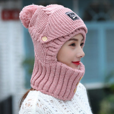 Winter knitted Beanies Hats Women Thick Warm Beanie Skullies Hat Female balaclava Bonnet Beanie Caps Outdoor Riding Sets