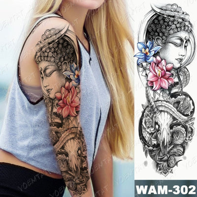 Large Arm Sleeve Tattoo Gun Rose Lion Waterproof Temporary Tatto Sticker Clock Flower Waist Leg Body Art Full Fake Tatoo Women