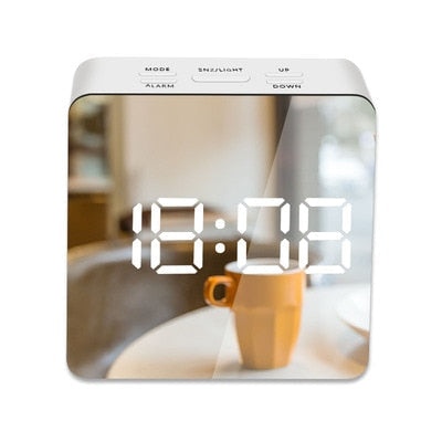 Electronic Alarm Clock Noiseless Design Digital LED Large Display Mirror Power off Memory Function AAA Not Batteries Glow Clock