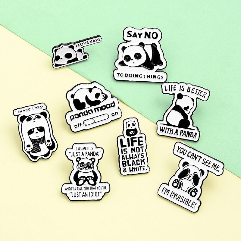 Panda Rolling Enamel Pin Custom Panda Quote Brooches for Bag Lapel Badge Buckle Funny Animal Jewelry Gift for Kids Friends