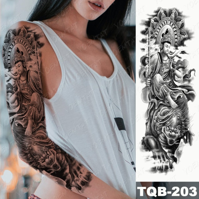 Large Arm Sleeve Tattoo Gun Rose Lion Waterproof Temporary Tatto Sticker Clock Flower Waist Leg Body Art Full Fake Tatoo Women