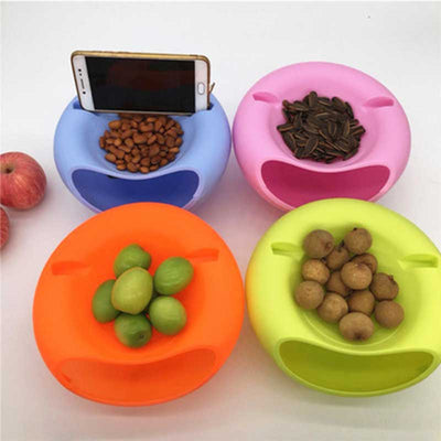 Creative Bowl Double Layer Dry Fruit Containers Snacks Seeds Storage Box Garbage Holder Plate Dish Organizer with Phone Holde