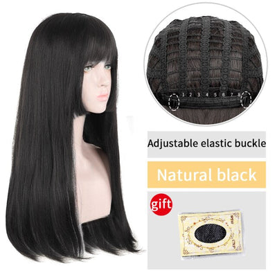 Natural Black Long Straight Hair Wig Synthetic Wig With Bangs Wig Hime Cut Suitable For Daily Wear By Women