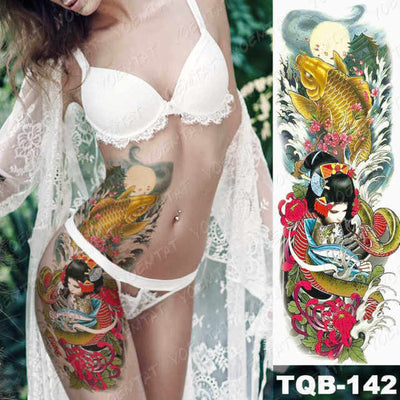 Large Arm Sleeve Tattoo Gun Rose Lion Waterproof Temporary Tatto Sticker Clock Flower Waist Leg Body Art Full Fake Tatoo Women