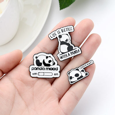 Panda Rolling Enamel Pin Custom Panda Quote Brooches for Bag Lapel Badge Buckle Funny Animal Jewelry Gift for Kids Friends