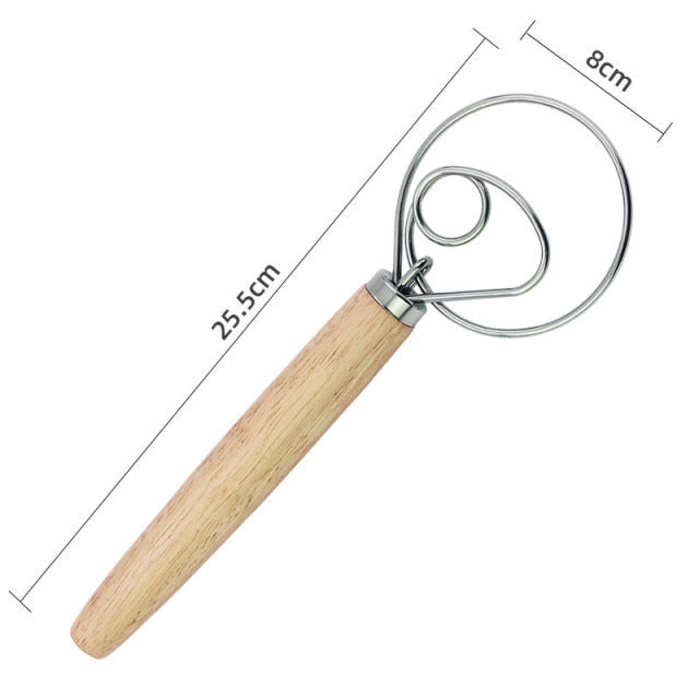 13 inch Danish Dough Whisk Egg Beater Stainless Steel Dutch Bread Dough Mixer DIY Baking Tools Wood Handle Kitchen Gadgets