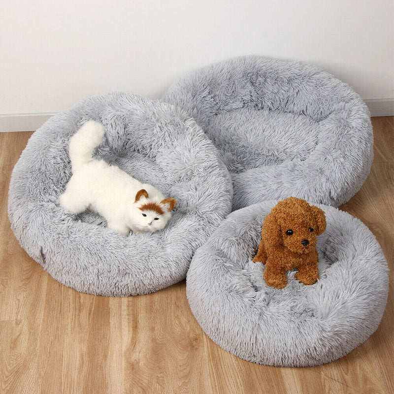 Donut Plush Pet Dog Cat Bed Fluffy Soft Warm Calming Bed