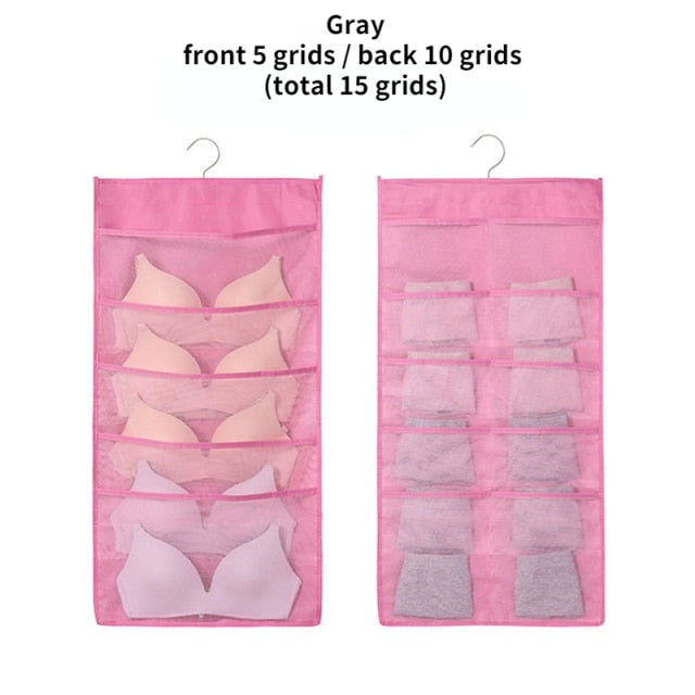 Hook Folding Underwear Socks Storage Bag Double Sided 15/24/30/36 Grids Multifunction Clear Hanging Bra Clother Organizer Hanger