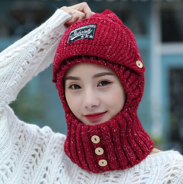 Winter knitted Beanies Hats Women Thick Warm Beanie Skullies Hat Female balaclava Bonnet Beanie Caps Outdoor Riding Sets