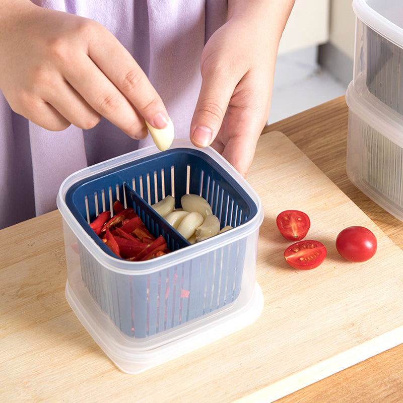 Compartment Fruit Vegetable Storage Box Kitchen Sealed Box Draining Ginger Garlic Refrigerator Storage Organizer