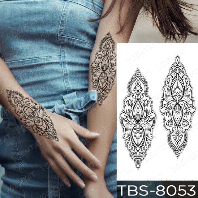 Waterproof Temporary Tattoo Sticker Chest Lace Henna Mandala Flash Tattoos Wolf Diamond Flower Body Art Arm Fake Tatoo Women Men