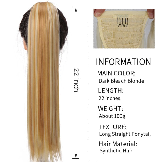 Xnaira Long Syntheti Straigight Wrap Around  Ponytail Fake Hair Pony Tail For Women Clip In Hair Extension High Temperture Fiber