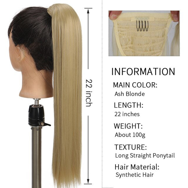 Xnaira Long Syntheti Straigight Wrap Around  Ponytail Fake Hair Pony Tail For Women Clip In Hair Extension High Temperture Fiber