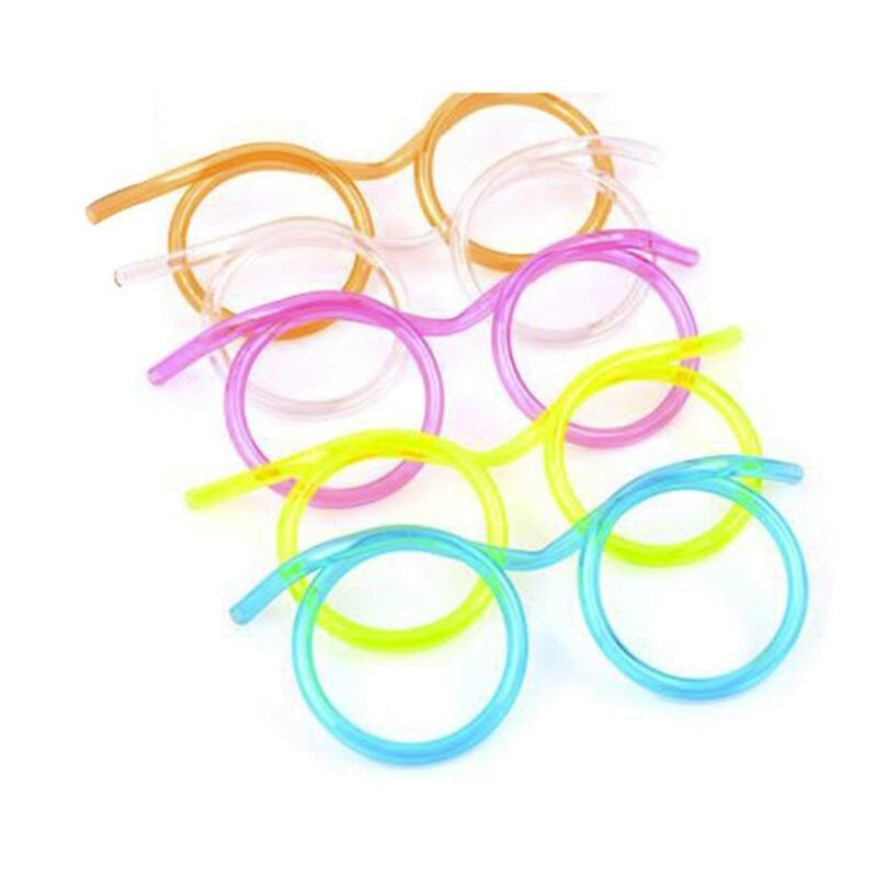 HOT 1PC Fun Soft Plastic Straw Funny Glasses Flexible Drinking Toys Party Joke Tube Tool Kids Baby Birthday Interesting Game Gadgets