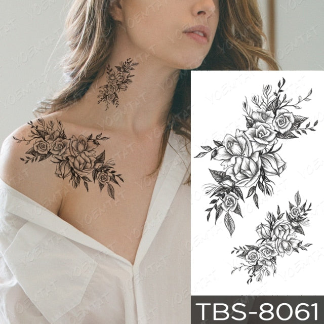 Waterproof Temporary Tattoo Sticker Chest Lace Henna Mandala Flash Tattoos Wolf Diamond Flower Body Art Arm Fake Tatoo Women Men