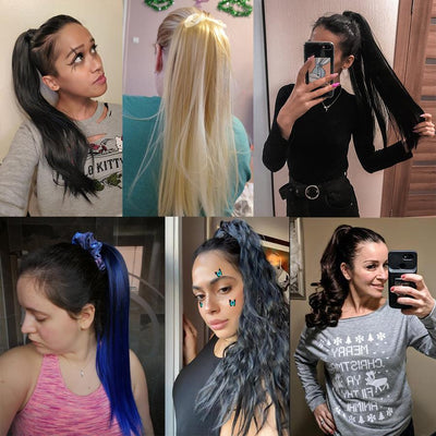 Leeons 20&#39;&#39; Synthetic Ponytail Hair pieces Heat Resistant Fiber Straight Ribbon Clip In Hair Extension 21 colors Brown Black