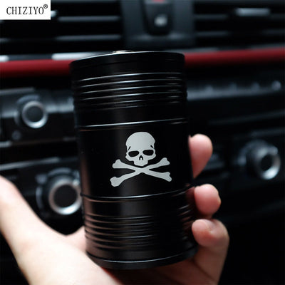 Black Red Aluminum Alloy Skull Car Home Ashtray Interior Accessories Oil Drum Shape Smoke Ash Holder