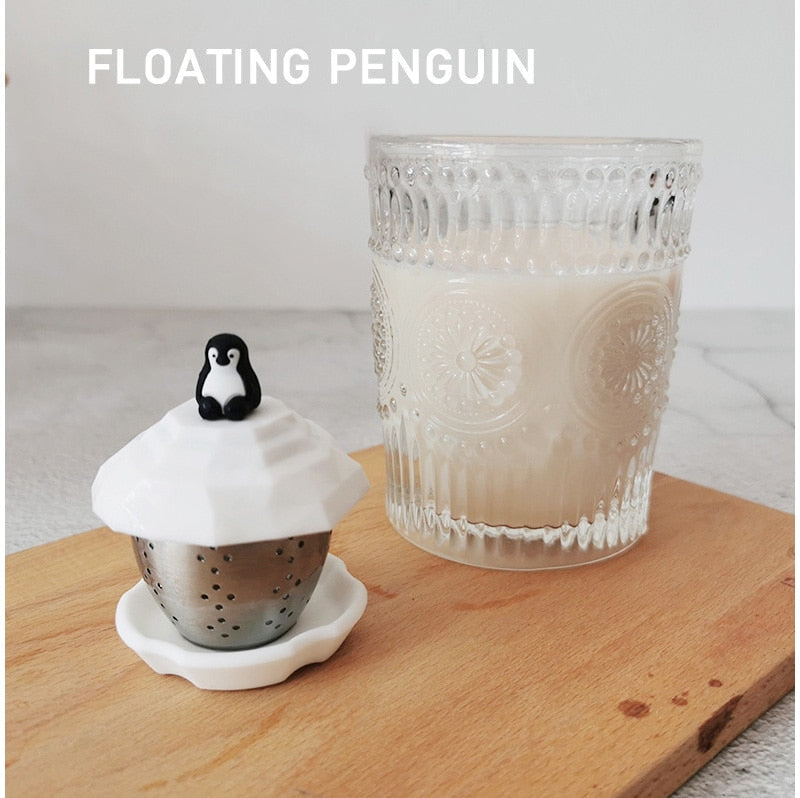 Floating Penguin Reusable Silicone Tea Infuser Creative Cut Cat Tea Strainer Leaf Herbal Spice Filter Strainers Reusable Filter Tea Set Coffee Filter Diffuser