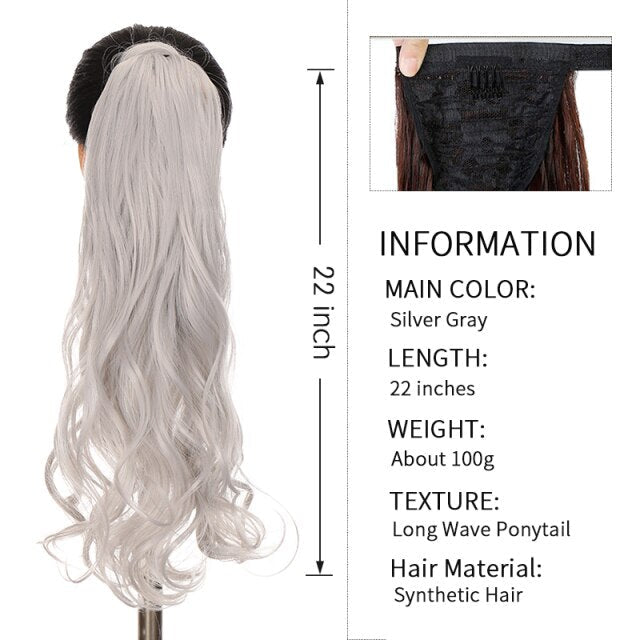 Xnaira Long Syntheti Straigight Wrap Around  Ponytail Fake Hair Pony Tail For Women Clip In Hair Extension High Temperture Fiber