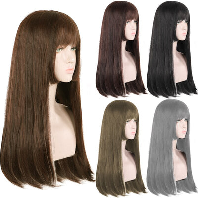 Natural Black Long Straight Hair Wig Synthetic Wig With Bangs Wig Hime Cut Suitable For Daily Wear By Women